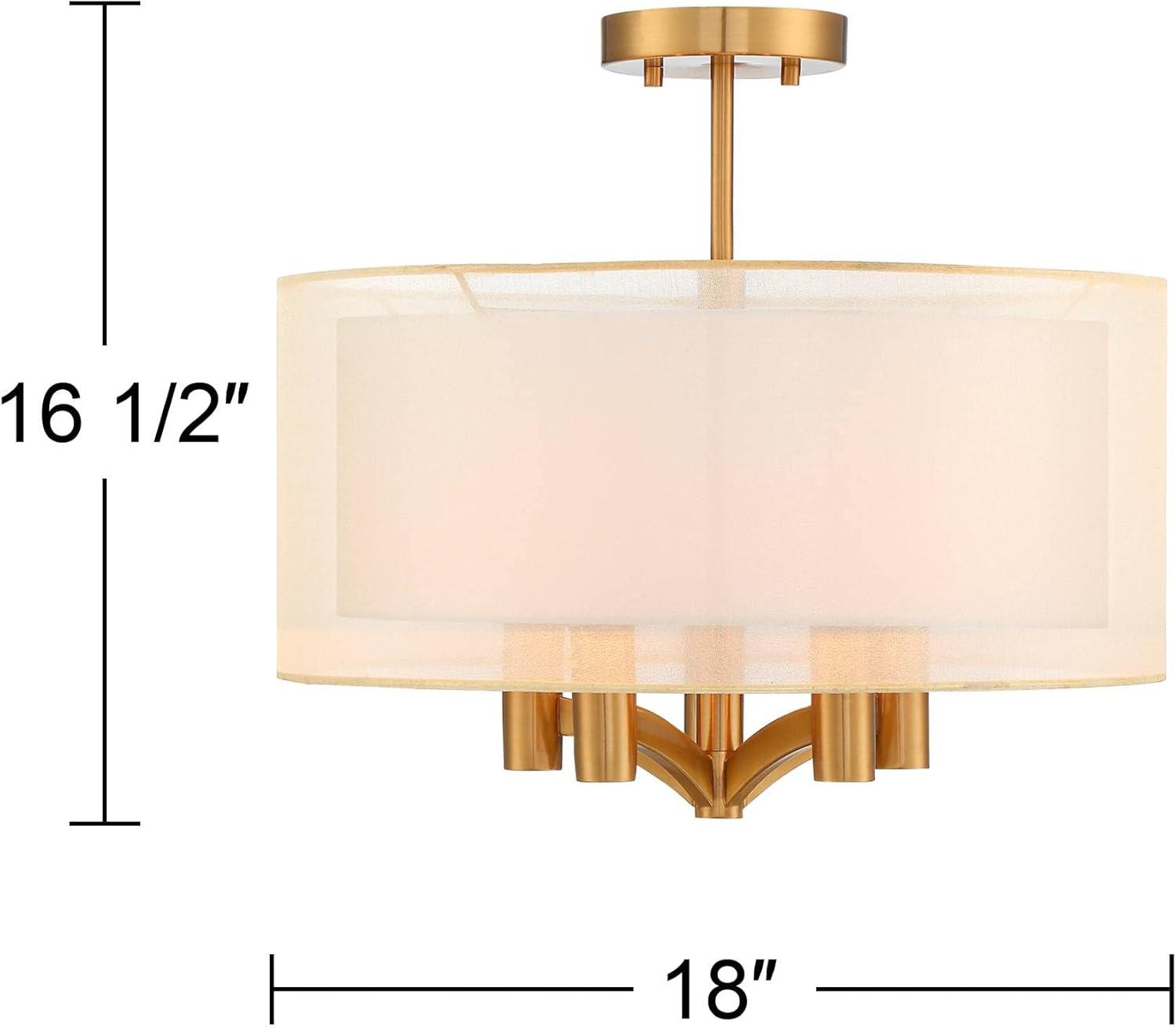 Possini Euro Design Caliari Modern Ceiling Light Semi Flush Mount Fixture 18" Wide Warm Brass Double Drum Shade for Bedroom Kitchen Hallway Bathroom