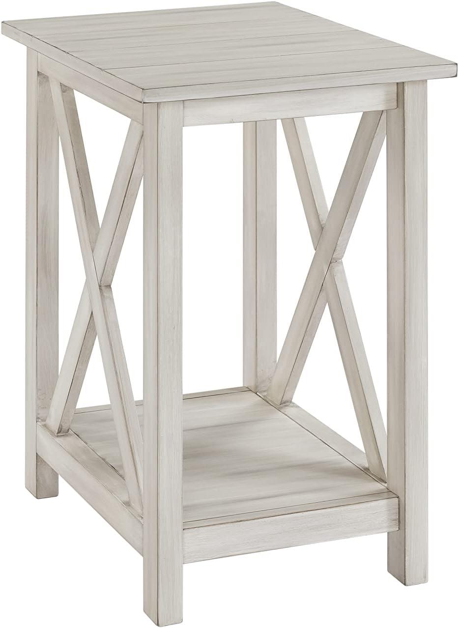 Farmhouse Charm Whitewash Solid Wood Rectangular Side Table