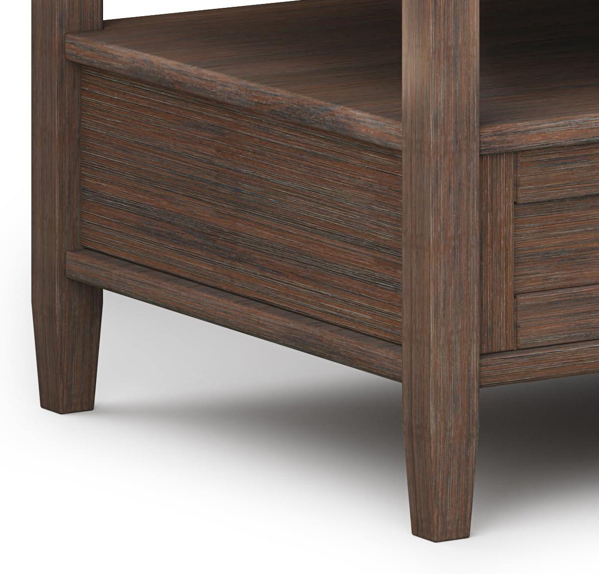 Simpli Home Warm Shaker 48"W Solid Wood Coffee Table with Two Storage Drawers and Open Shelf