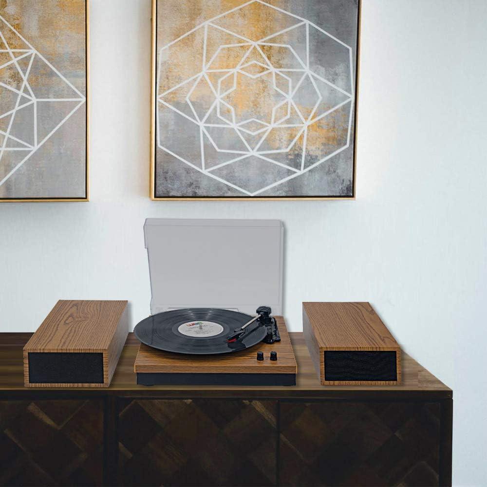 Vintage Brown Wood 3-Speed Belt-Drive Turntable with Speakers