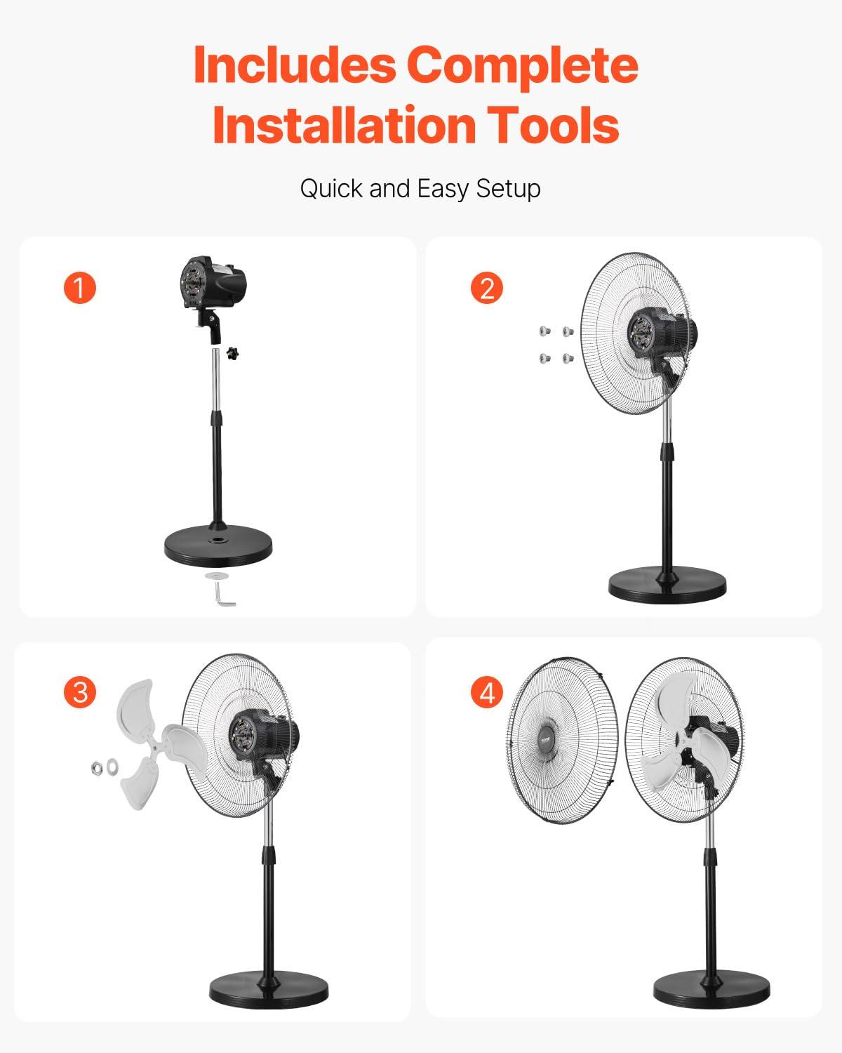 Vevor GYLSFS16INCH0LFIYV1 16 in. 3-Speed Industrial Pedestal Fan Oscillating Height Adjustable - Silver