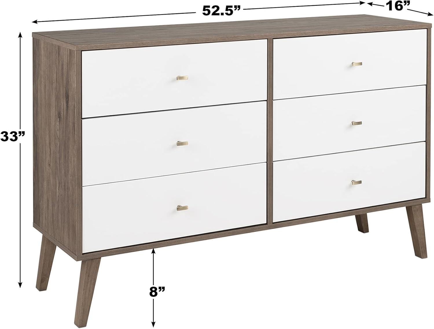 Milo Drifted Gray Mid-Century Modern 6-Drawer Dresser