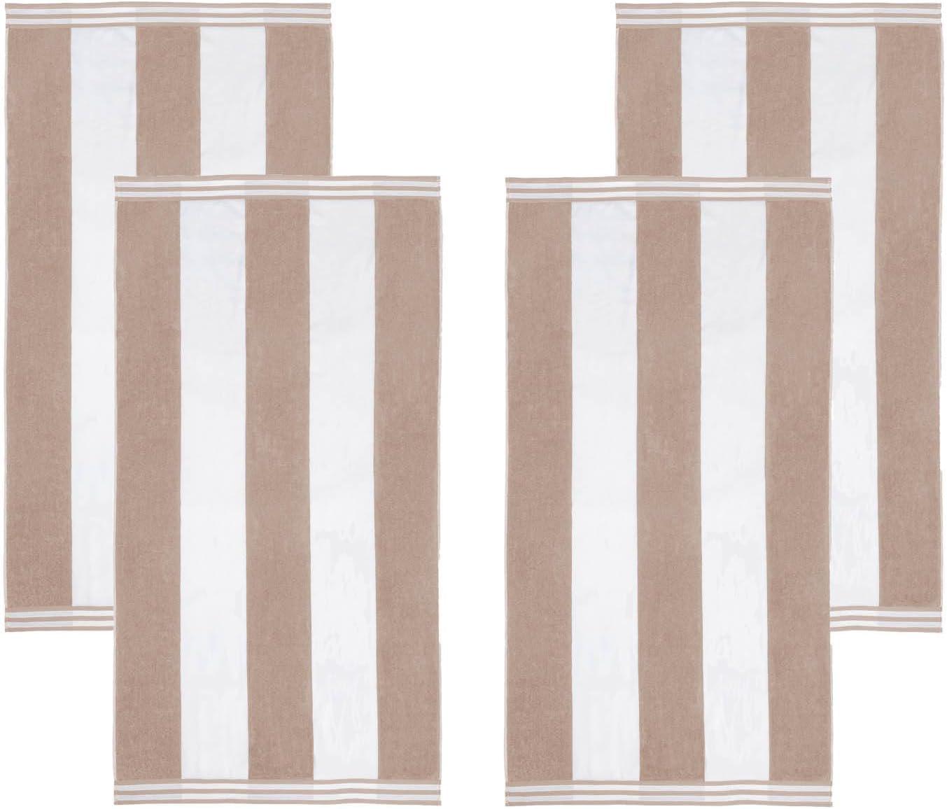 Superior Cabana Striped 4-Piece Oversized Cotton Beach Towel Set, Taupe
