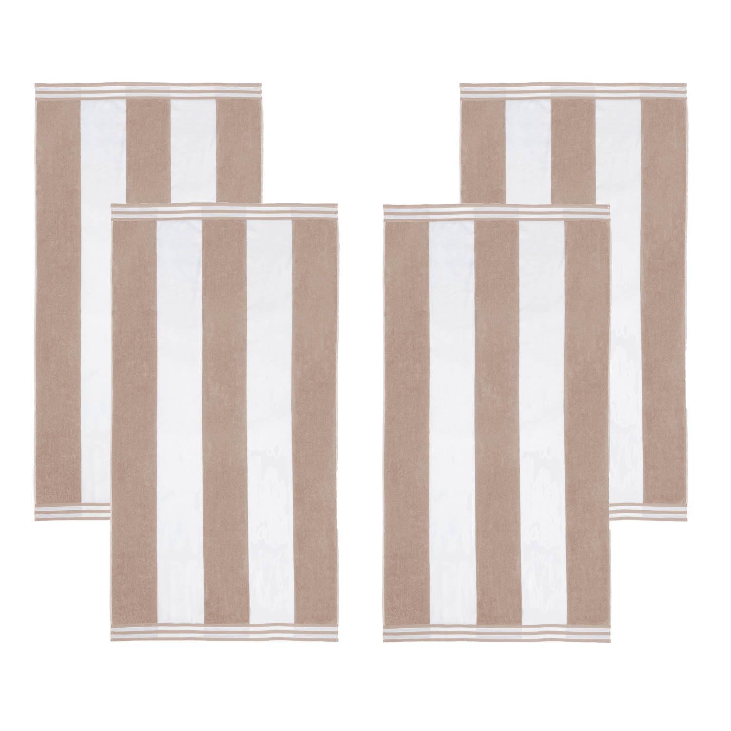 Superior Cabana Striped 4-Piece Oversized Cotton Beach Towel Set, Taupe