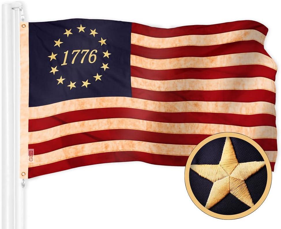 Betsy Ross 1776 Tea-Stained Polyester Flag with Brass Grommets, 2.5x4 FT