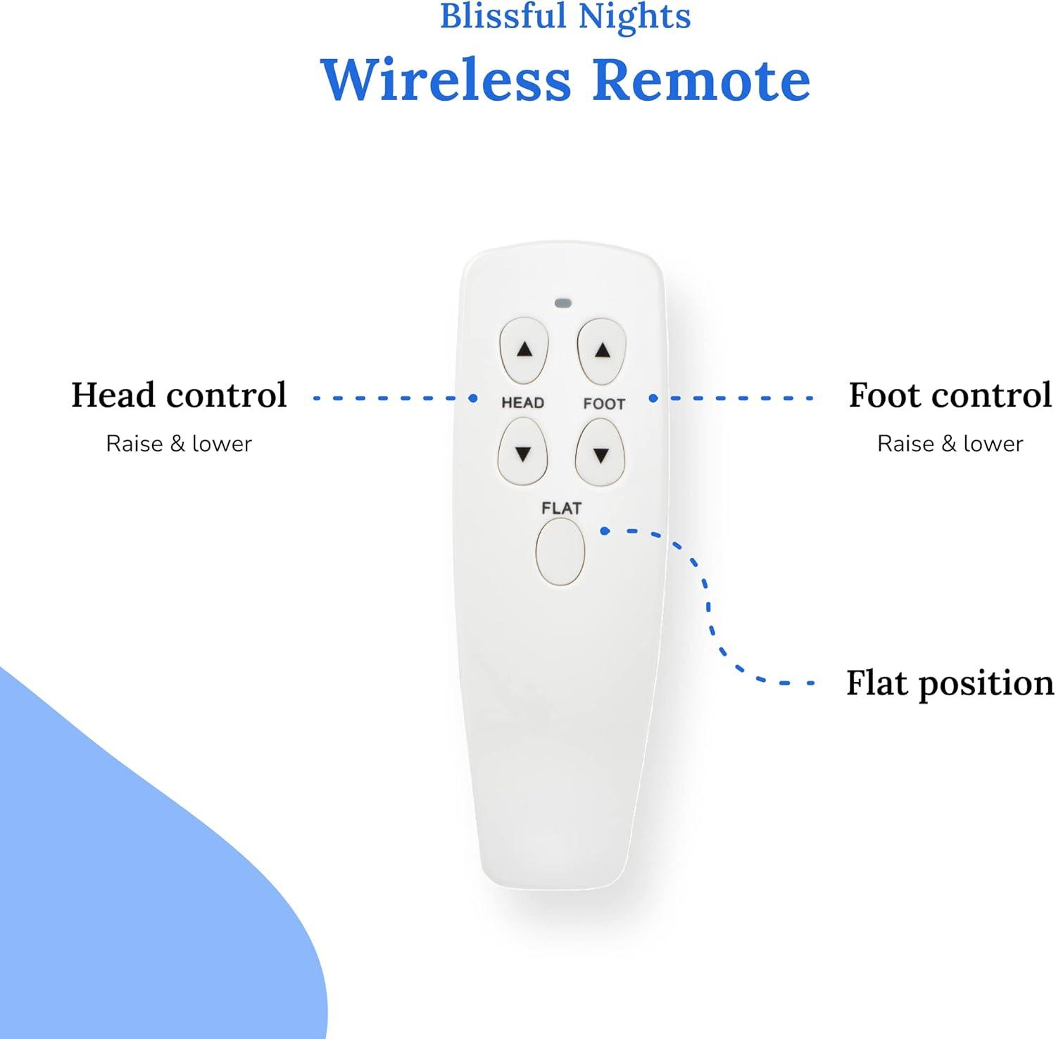 Blissful Nights e3 Twin XL Adjustable Bed Base Frame with 10" Medium Firm Gel Infused Memory Foam Mattress