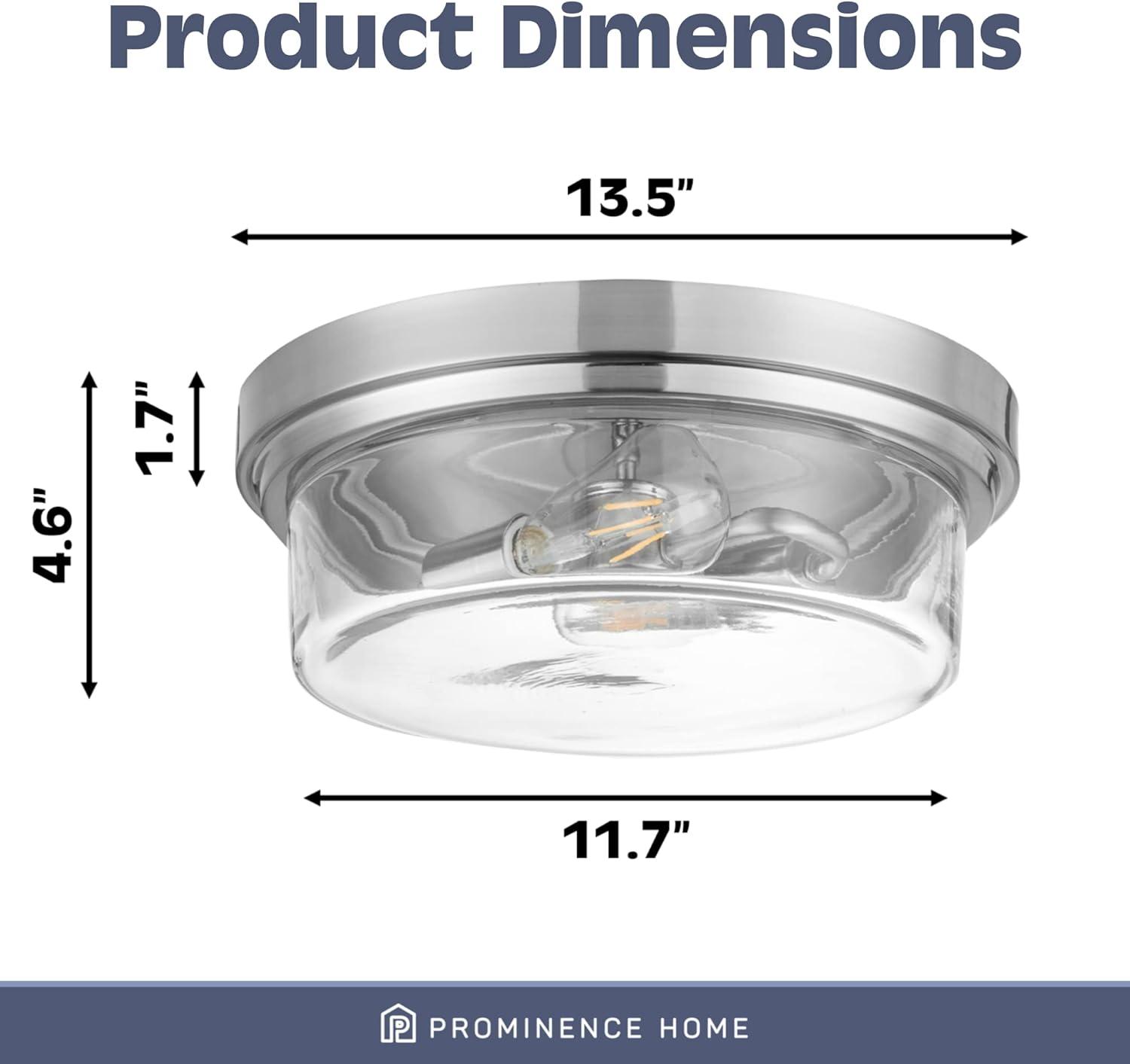 Prominence Home Madelyn 13" Brushed Nickel Flush Mount Indoor/Outdoor Light with Square Clear Glass Shade