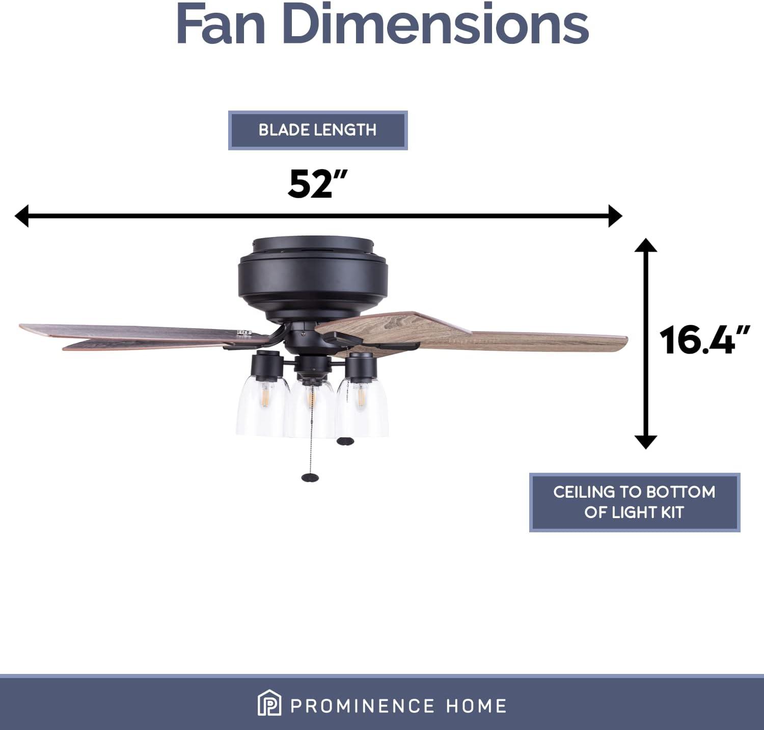 Prominence Home Magonia 52-in Flush Mount Matte Black with Black Pine/Rough Pine Blades Ceiling Fan With Light ( 5 -Blade )