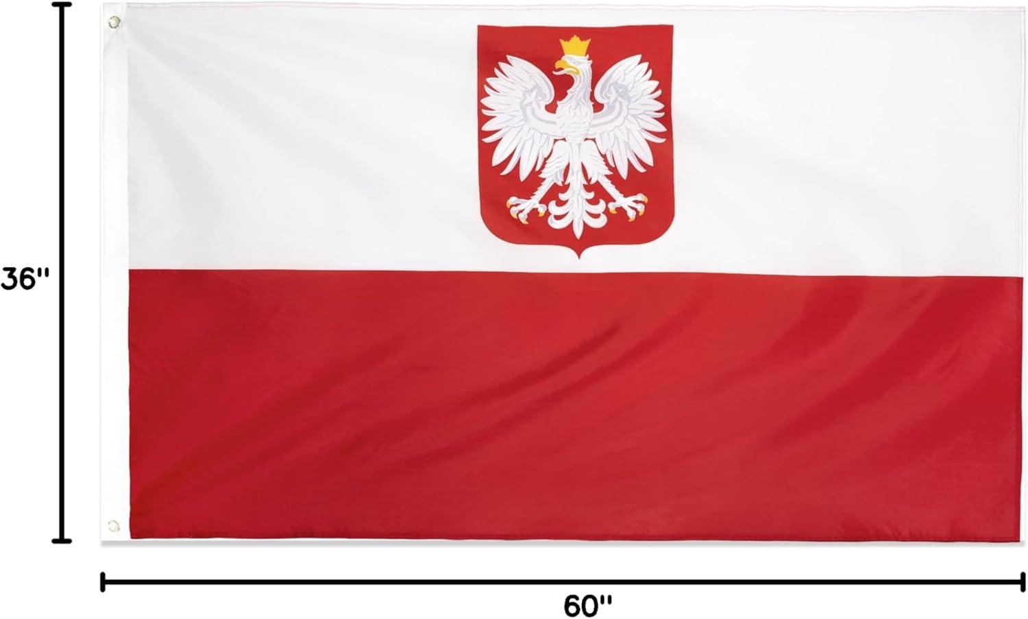 3x5 FT Poland Polish Polska Eagle Flag Made with Printed Nylon Flag Ships Fast