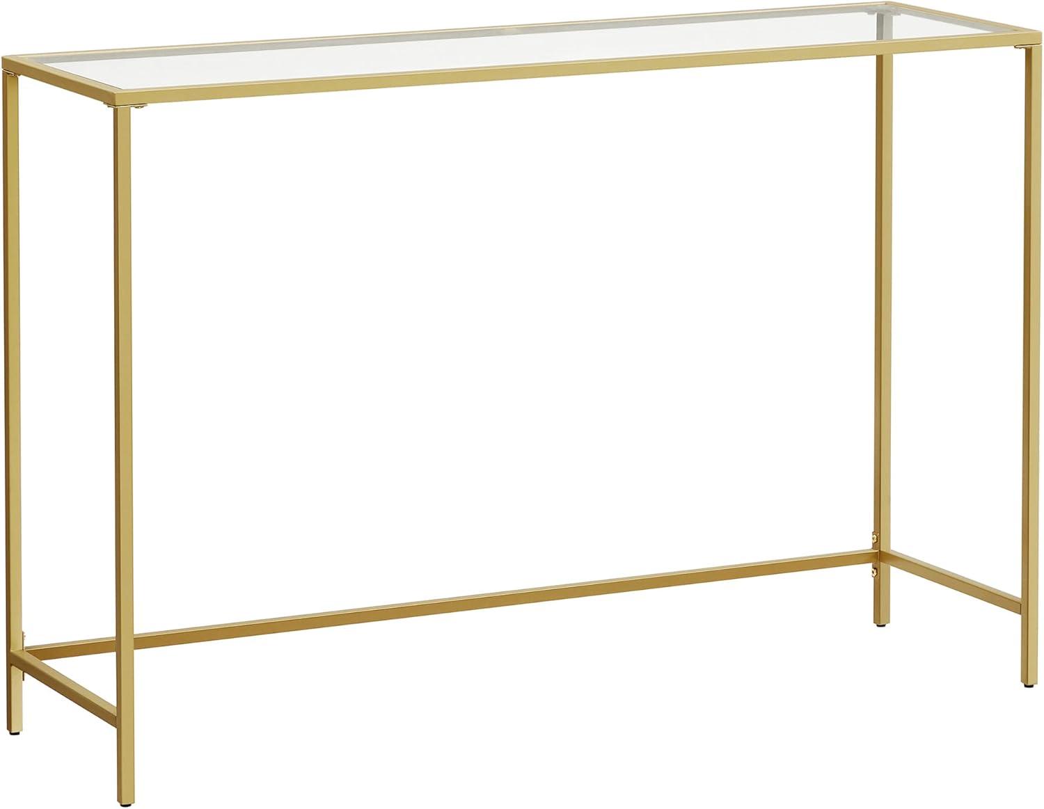 VASAGLE Console Sofa Table, Modern Entryway Table, Tempered Glass Table, Metal Frame 13.8 x 39.4 x 31.5 inches Gold