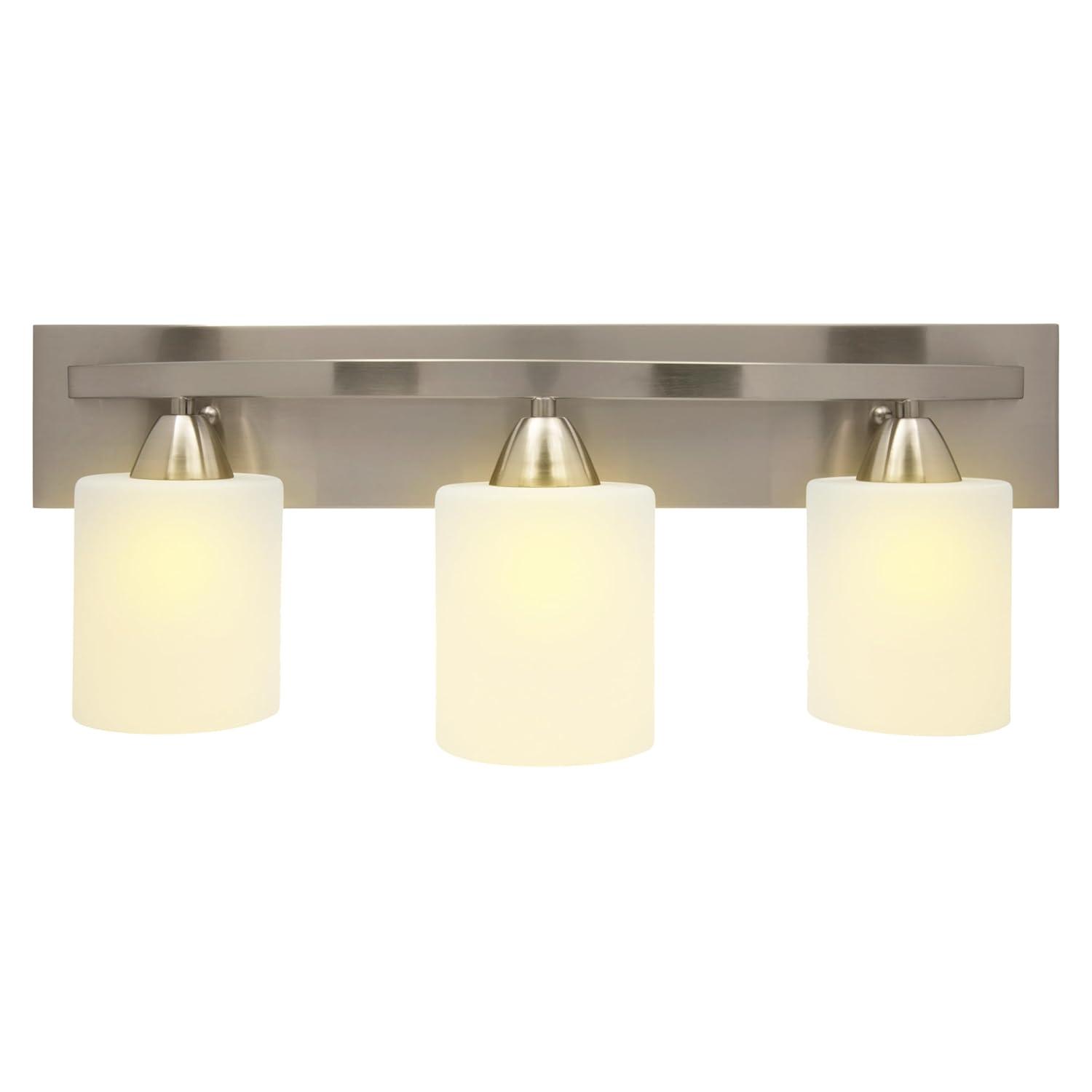 Dorence Bathroom Vanity Light Bar - Modern Glass Shade, Brushed Nickel Finish, 3 Lights, E26 100W LED - Ideal Bathroom Lights Fixtures for Over Mirror and Vanity