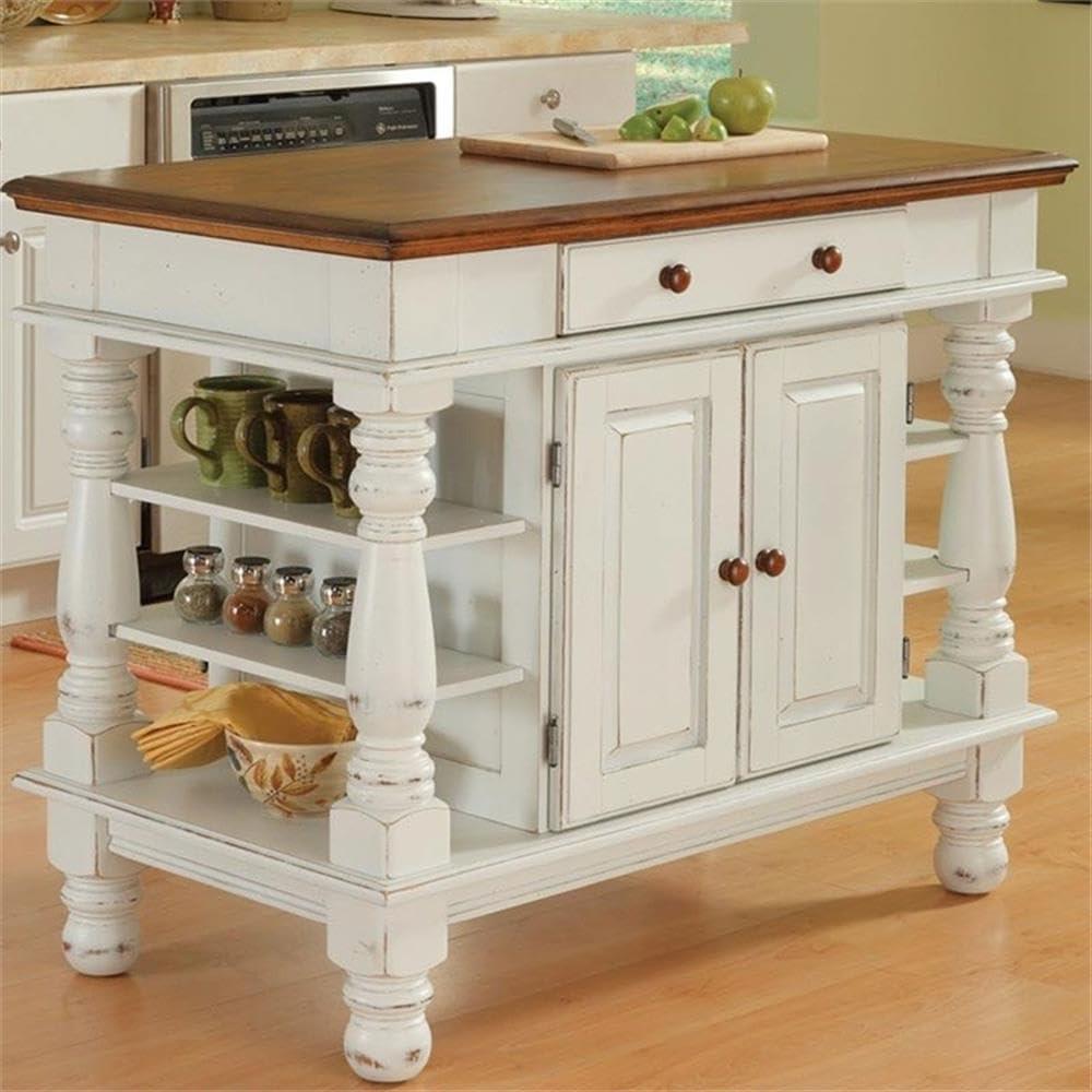 Bowery Hill Off White and Oak Wood Kitchen Island