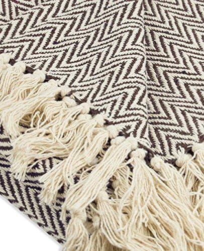 50"x60" Chevron Handloom Throw Blanket Dark Brown - Design Imports: Cotton, Hypoallergenic, Machine Washable