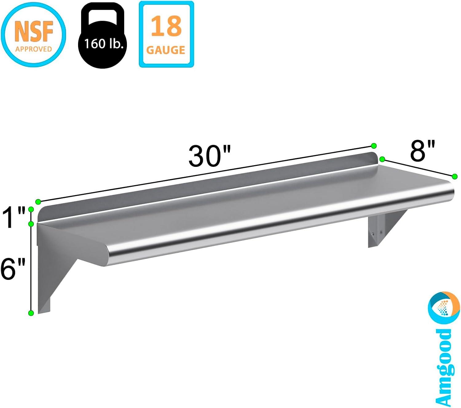 30" Stainless Steel Wall Shelf with Brackets