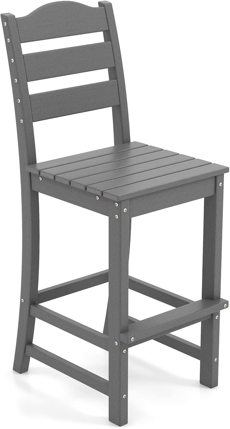 Resenkos Comfortable & Stylish Contemporary Barstool, 30 Inches Counter Height HDPE Bar Stool with Backrest and Footrest-Gray