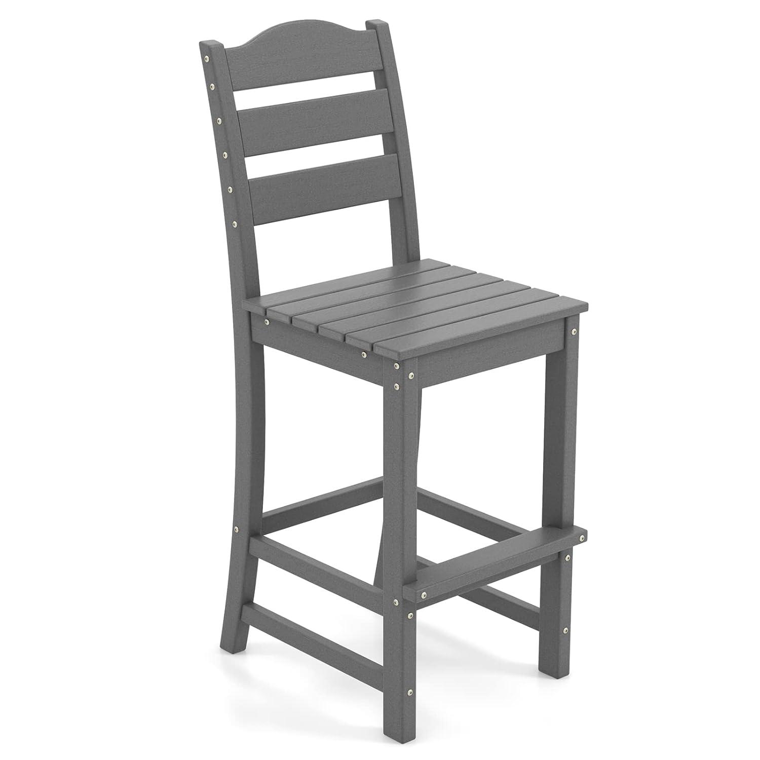Resenkos Comfortable & Stylish Contemporary Barstool, 30 Inches Counter Height HDPE Bar Stool with Backrest and Footrest-Gray
