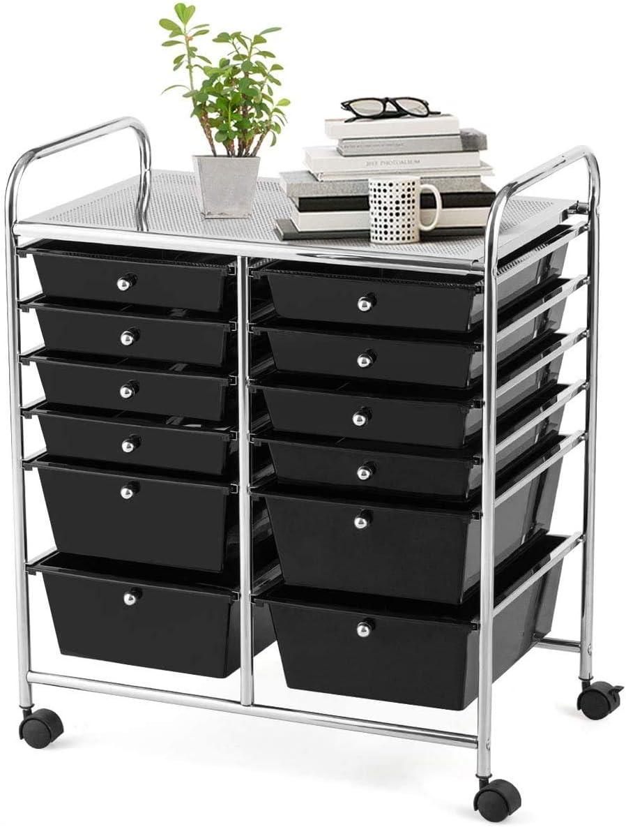 Costway 12 Drawers Rolling Cart Storage Mutlicolor Scrapbook Paper Studio Organizer Bins