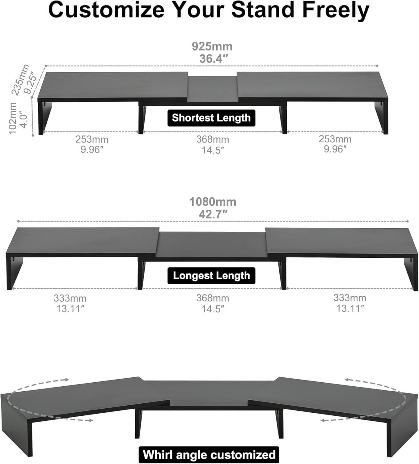 fitueyes 3 shelf monitor stand riser with adjustable length and angle,dt108001wb