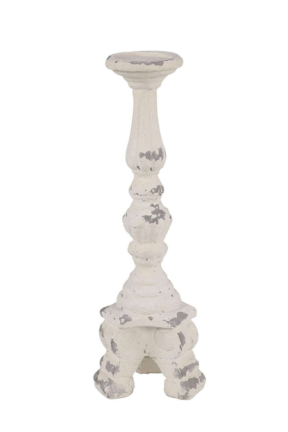 DecMode 7"W, 20"H Vintage Candlestick, White, 1 - Piece