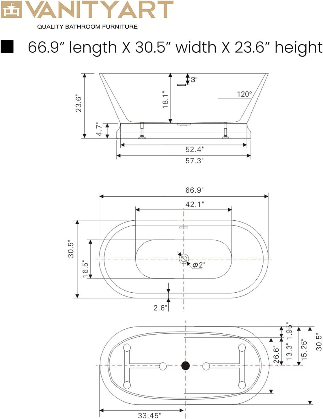 54'' x 29'' Freestanding Soaking Acrylic Bathtub