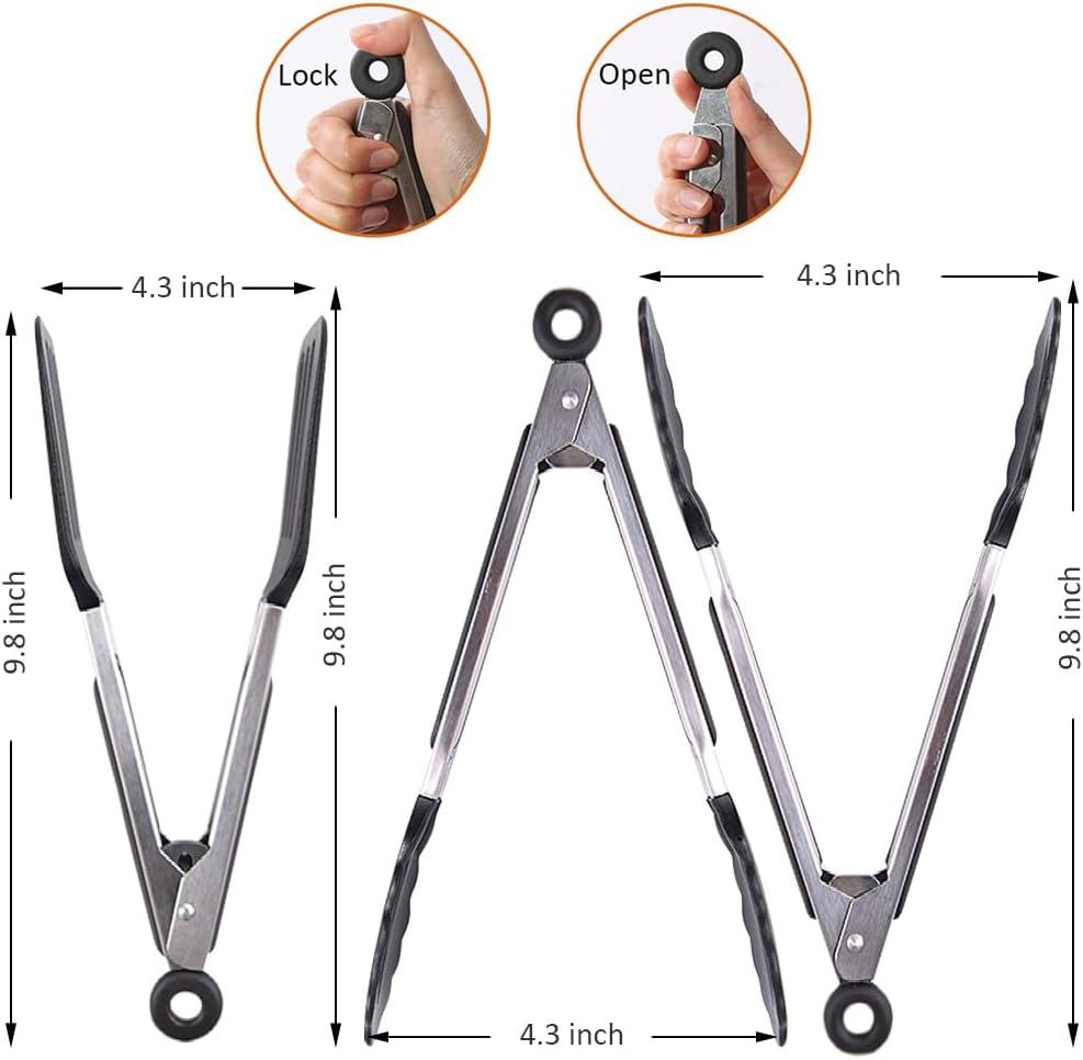 9 Inch Small Kitchen Tongs Set of 3, Silicone Cooking Tongs with Silicone Tips and Stainless Steel Handle, Tongs for Cooking, Serving