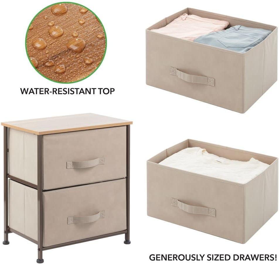 Wood Top Metal Frame 2 Drawer Night Stand