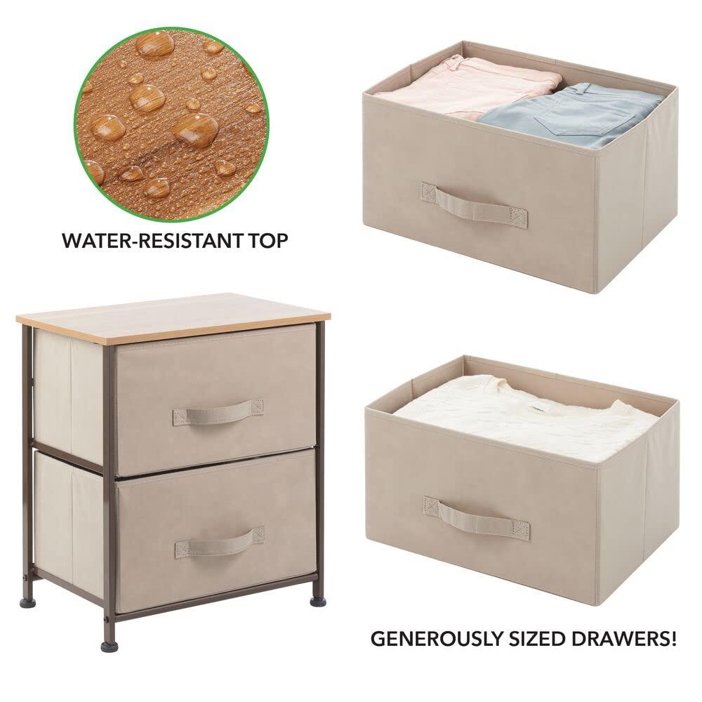 Wood Top Metal Frame 2 Drawer Night Stand