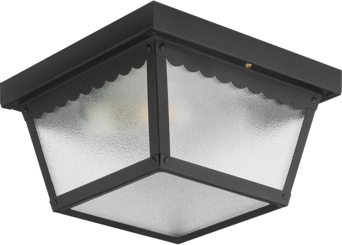 Progress Lighting, Recessed Collection, 2-Light Ceiling Mount, Matte Black, Textured Glass, Scalloped Edge