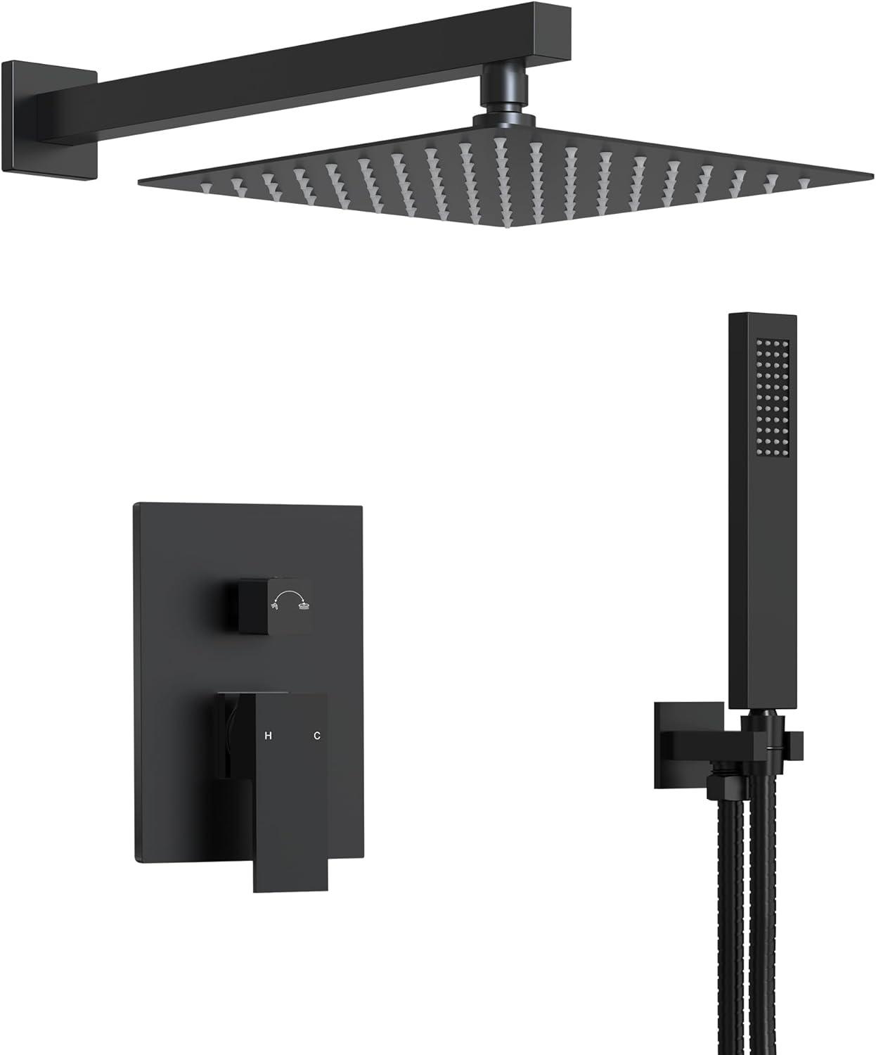 EVERSTEIN Shower Faucet Set 10 inch CUPC Shower System with Handheld Spray Wall Mounted Rain Shower Head Trim Kit with Upgraded Valve, Matte Black
