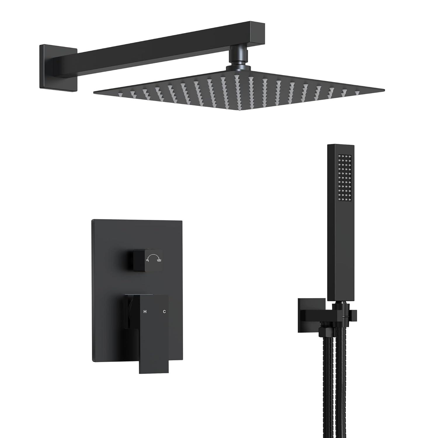 EVERSTEIN Shower Faucet Set 10 inch CUPC Shower System with Handheld Spray Wall Mounted Rain Shower Head Trim Kit with Upgraded Valve, Matte Black