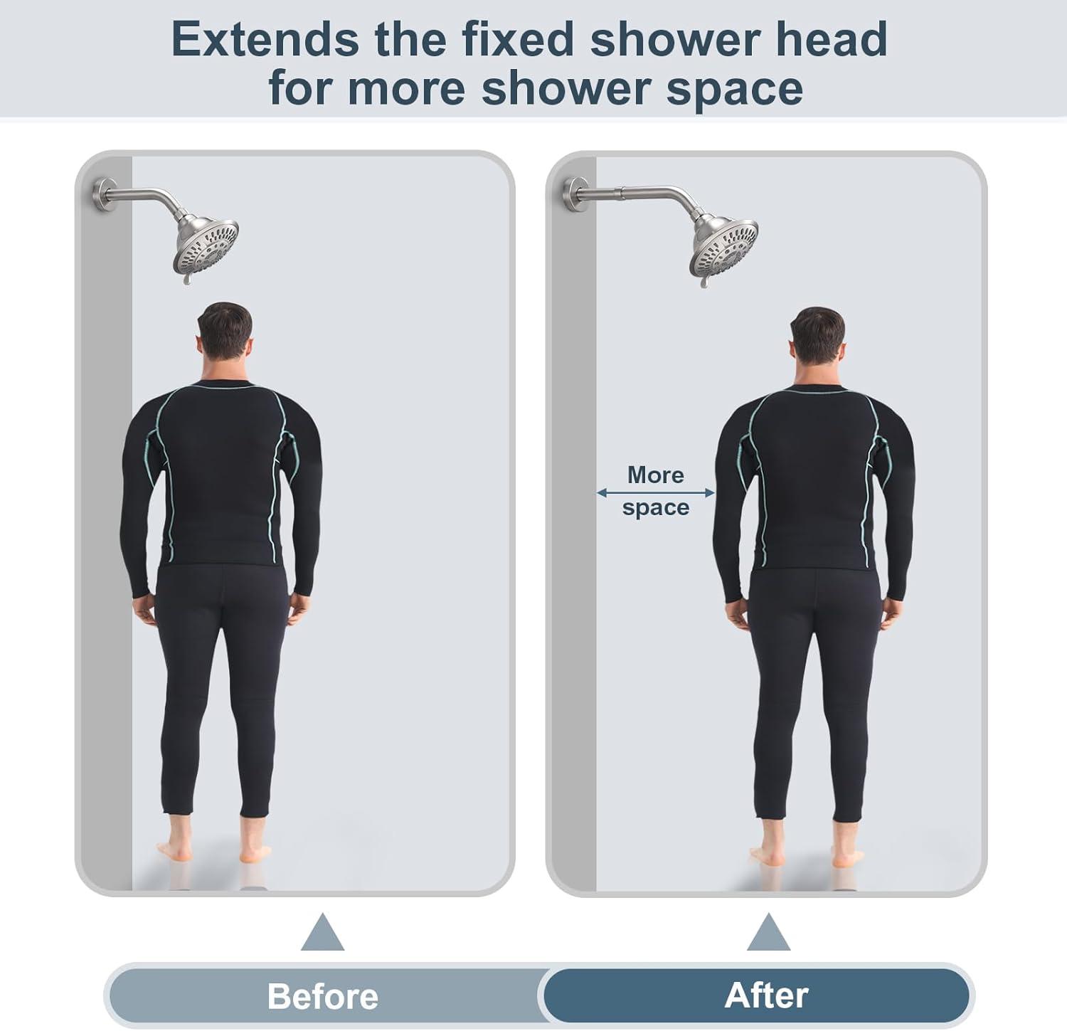 BRIGHT SHOWERS Shower Arm Extender for Rain and Handheld Shower Head, 4 Inch Shower Head Extension Arm, Shower Pipe Extension for Extending or Lowering Showerhead, Brushed Nickel