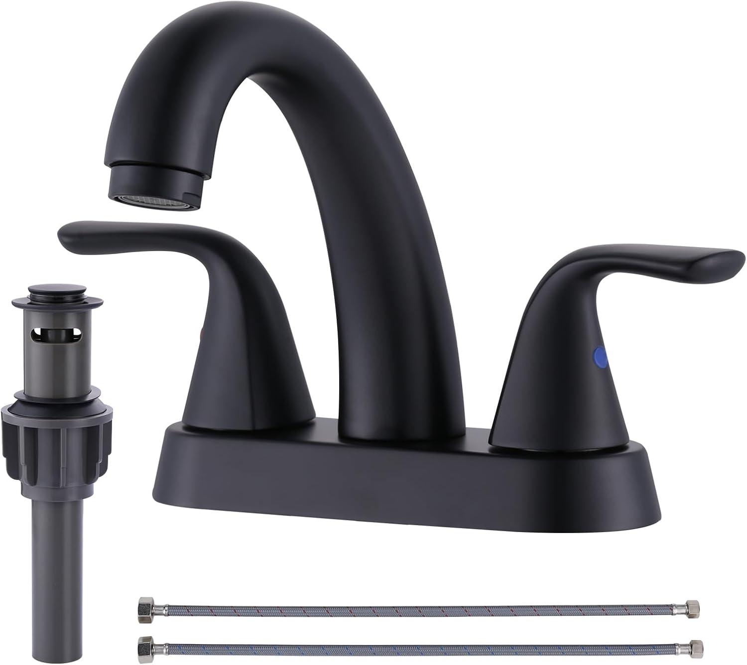 Matte Black Stainless Steel Centerset Bathroom Faucet with Drain