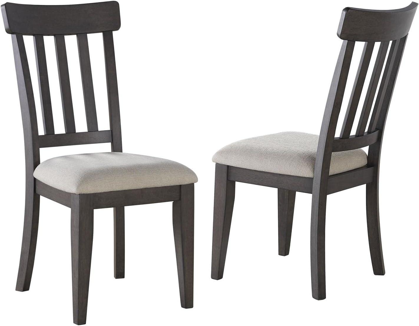 Beige Linen Upholstered Dark Brown Wood Side Chair Set