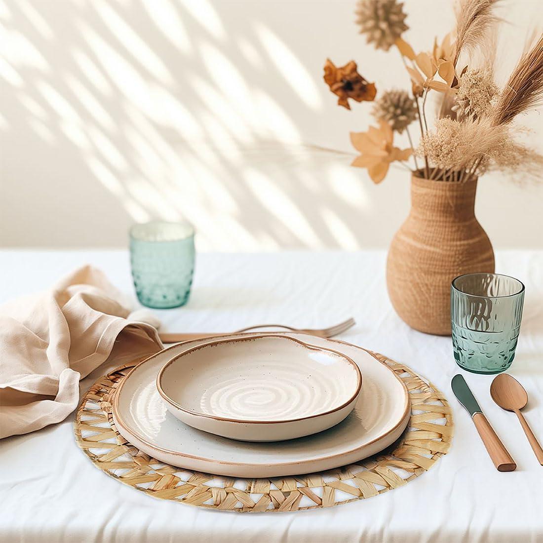 Koyal Wholesale Woven Placemats Set of 12, 14.8" Round Boho Placemats, Water Hyacinth Placemats, Farmhouse Place Mats, Wicker Placemats