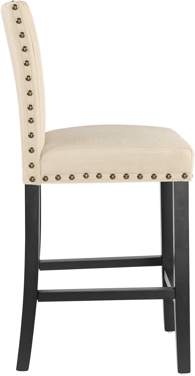 Alieon Counter Stools Nail Head Decoration 24” Soft Cushions with Solid Wood Legs (Set of 2 Beige)