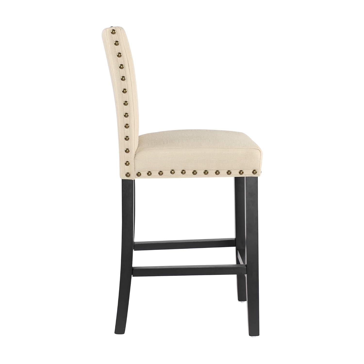 Alieon Counter Stools Nail Head Decoration 24” Soft Cushions with Solid Wood Legs (Set of 2 Beige)