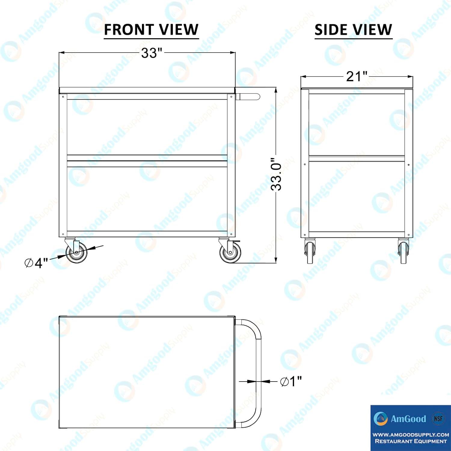 21 in. x 33 in. x 33 in. Stainless Steel 3-Shelf Utility Cart