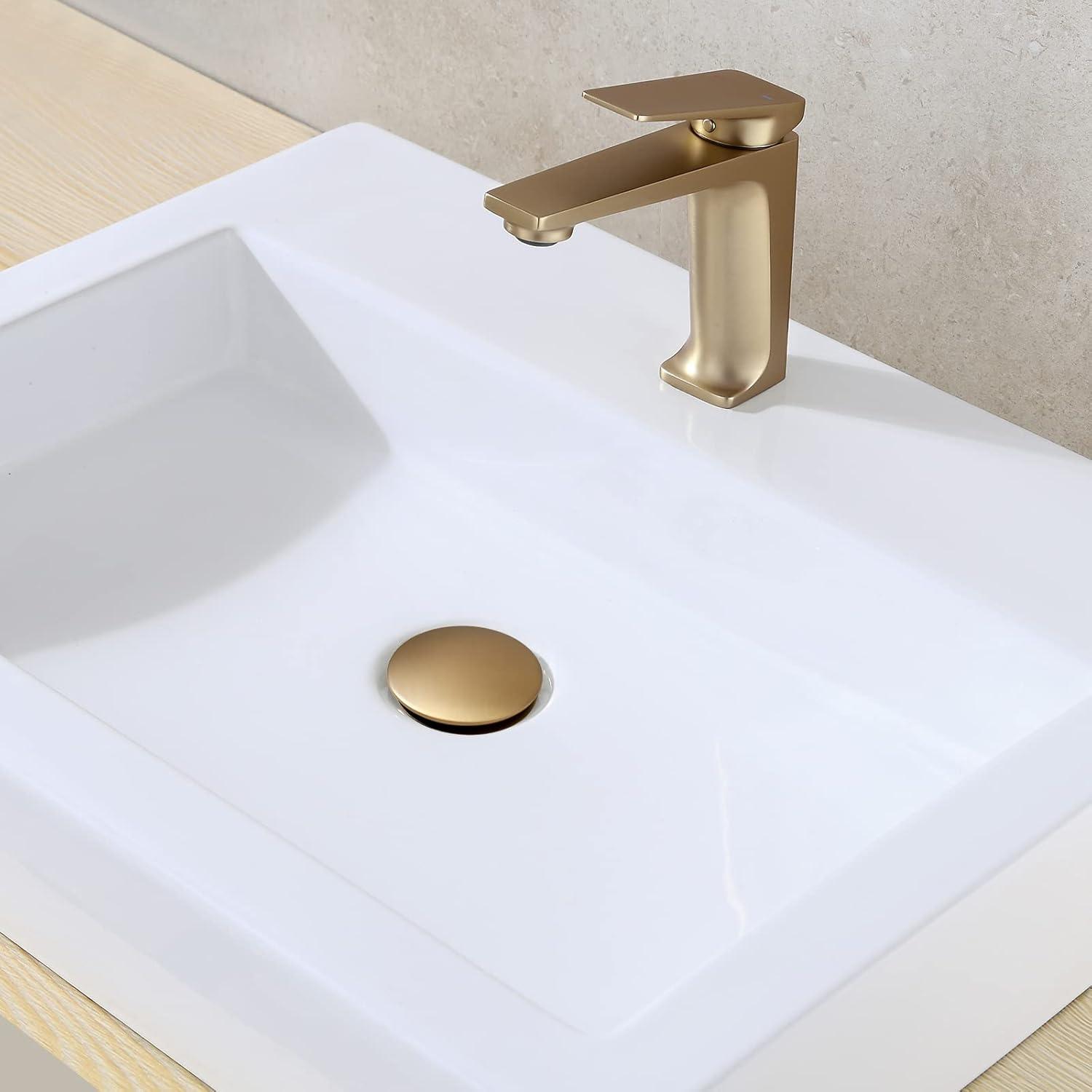 Brushed Gold Bathroom Pop-Up Drain with Overflow and Strainer