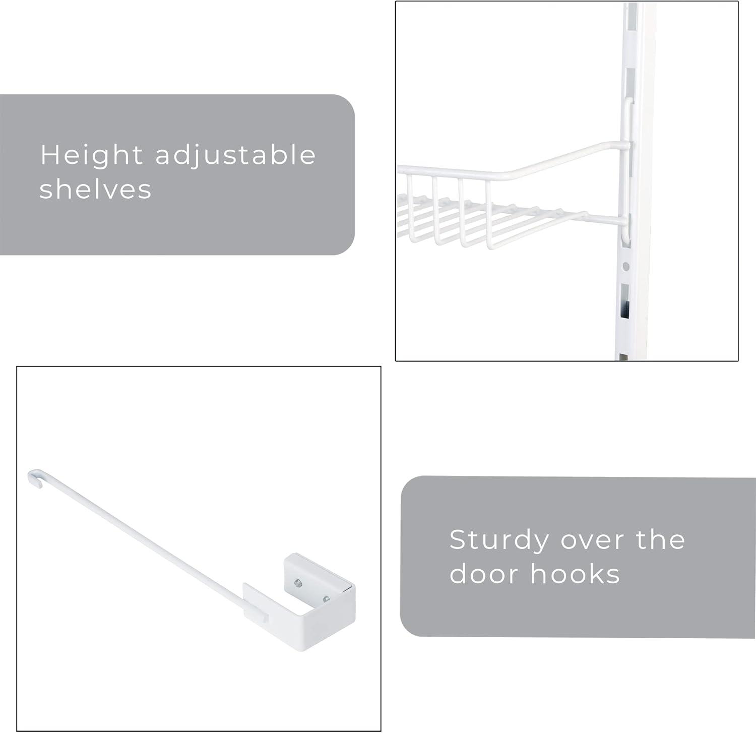 Smart Design Over the Door Pantry Organizer Rack with 6 Adjustable Steel Shelves - White