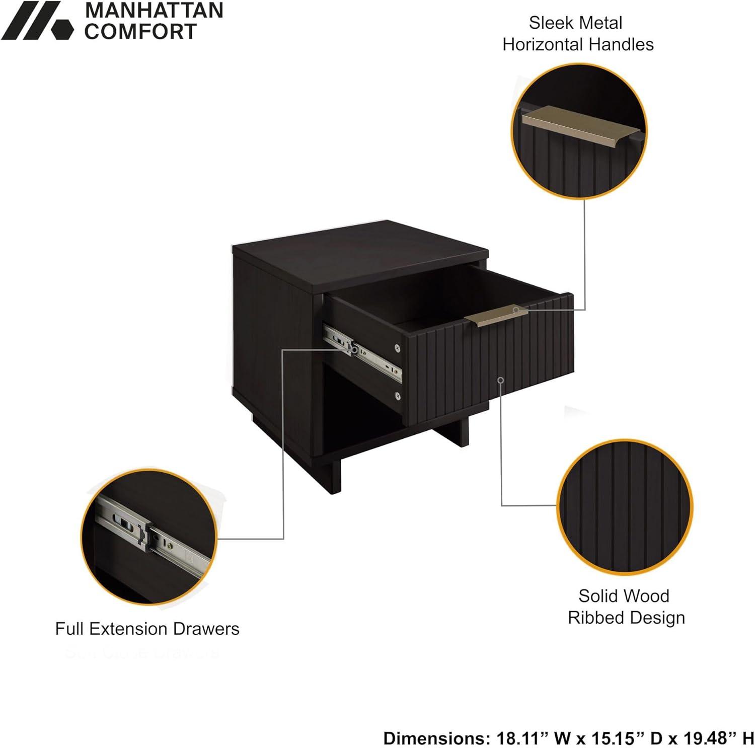 Manhattan Comfort Granville Modern 1 Drawer Nightstand Midnight Blue: Wood Frame, Storage Shelf, 30 Day Warranty