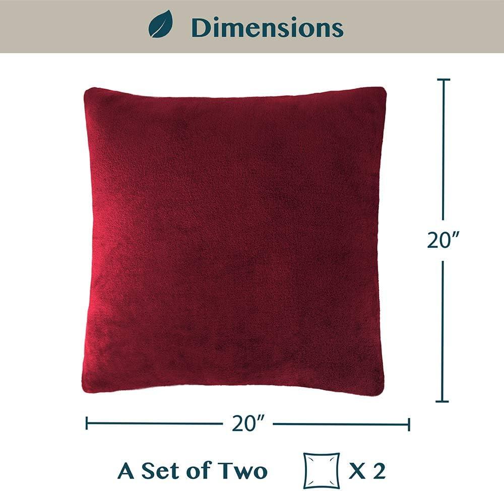 PAVILIA Set of 2 Throw Pillow Covers, Decorative Velvet Square Cushion Cases for Bed Sofa Couch Bedroom Living Room, Red/20 x 20