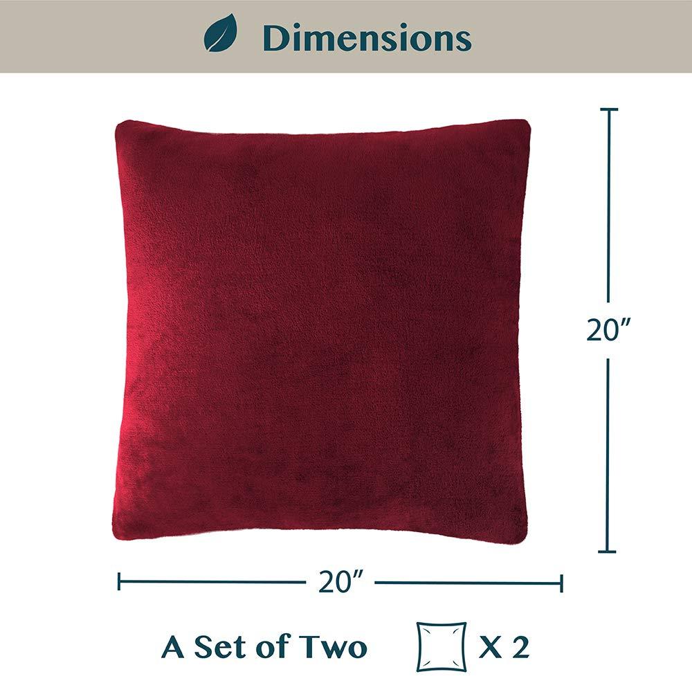 PAVILIA Set of 2 Throw Pillow Covers, Decorative Velvet Square Cushion Cases for Bed Sofa Couch Bedroom Living Room, Red/20 x 20