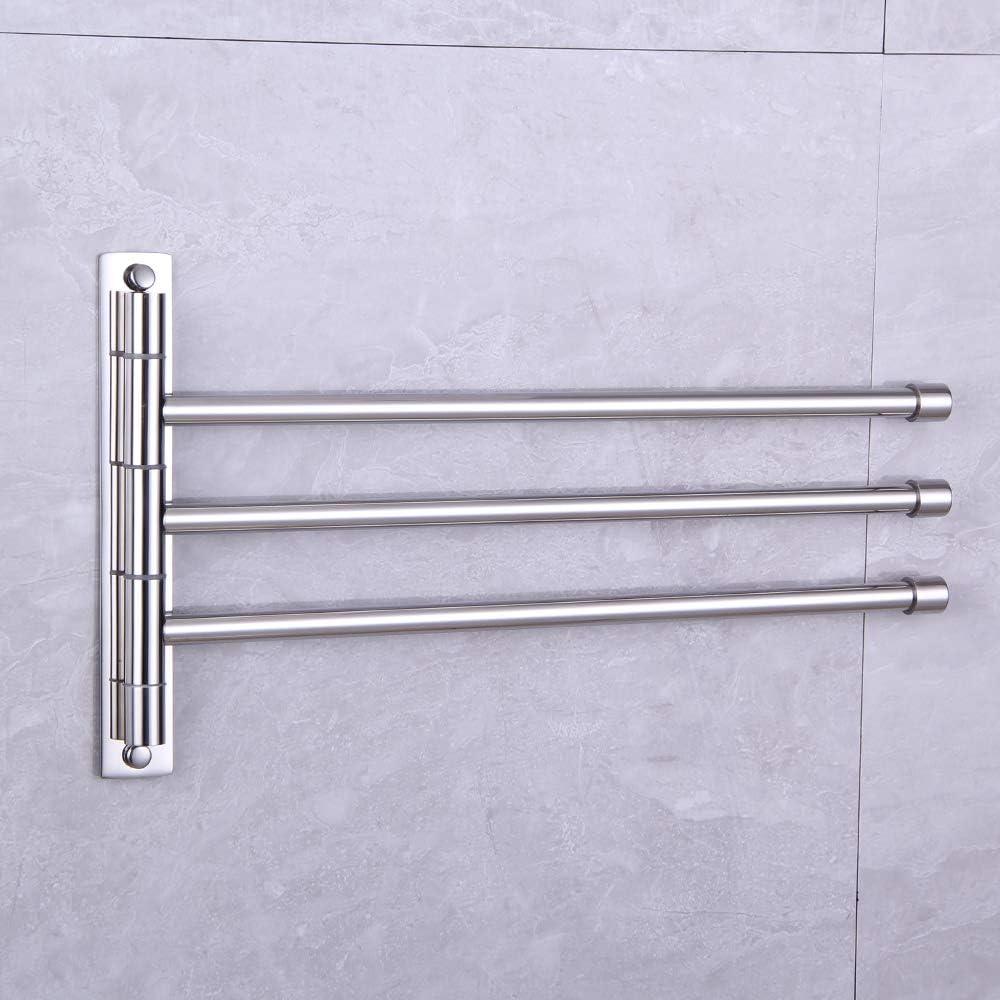 Polished Stainless Steel 3-Arm Wall-Mounted Swivel Towel Bar