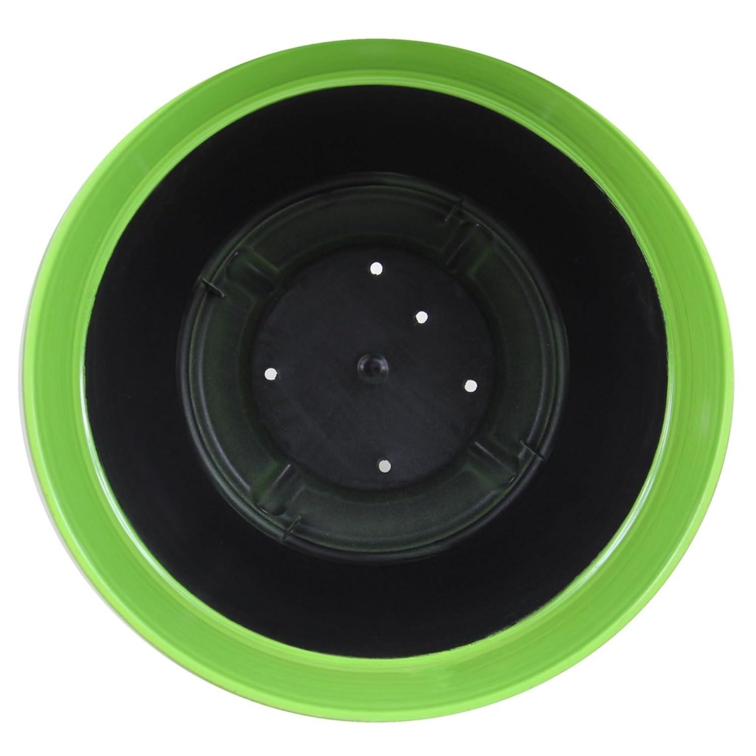 Garden Elements Indoor/Outdoor Glazed Brushed Happy Plastic Planter, Large, Bright Green, 15"