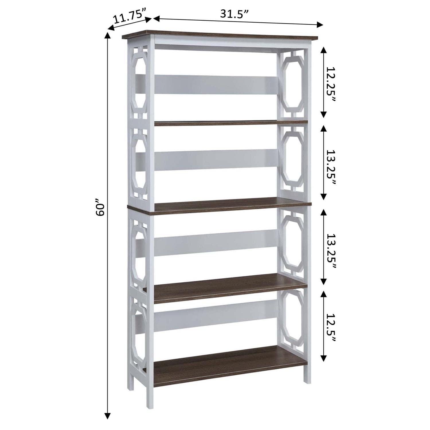 Convenience Concepts Omega 5 Tier Bookcase, Driftwood Shelves/White