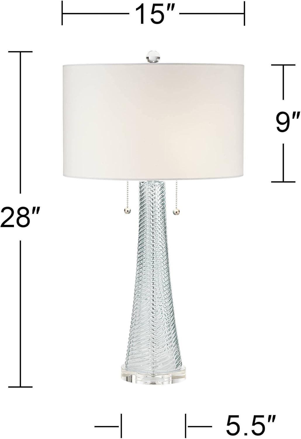 Possini Euro Design Miriam Modern Table Lamp 28 1/2" Tall Light Aqua Blue Textured Glass White Drum Shade for Bedroom Living Room Bedside Nightstand