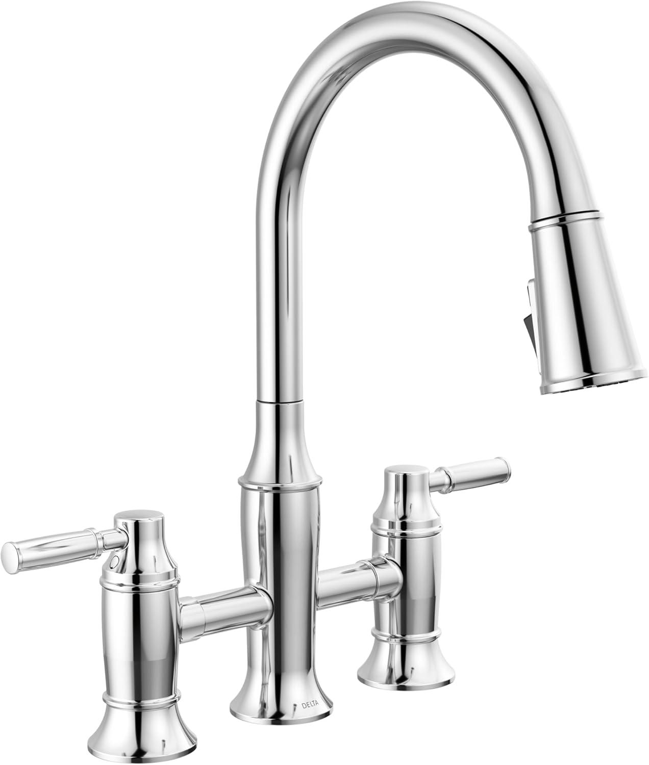 Renaldi Pull-Down ProClean Bridge Kitchen Sink Faucet, Two Handle Kitchen Faucet