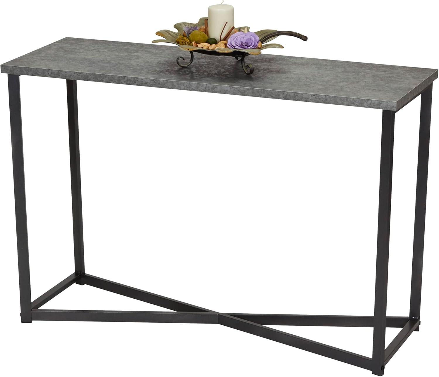 Household Essentials Jamestown Console Sofa Table Rustic Slate Concrete and Black Metal