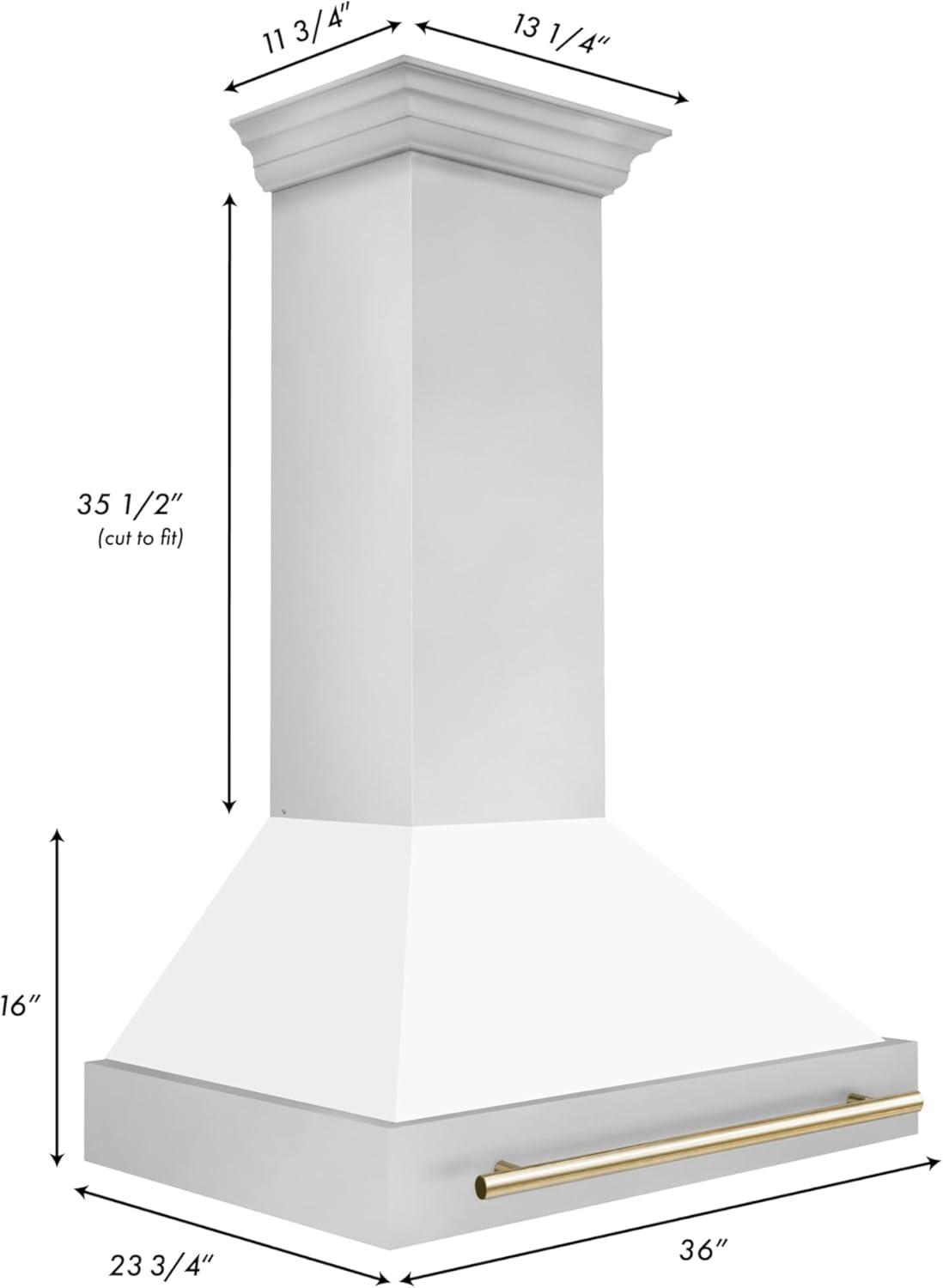 ZLINE Autograph Edition 36 in. Stainless Steel Range Hood W/ White Matte Shell & Champagne Bronze Handle