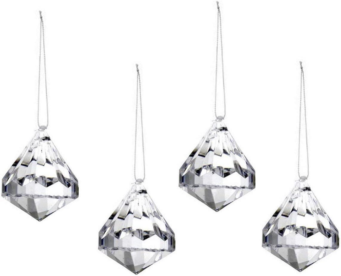 HOHIYA 24pc Crystal Ornaments Christmas Tree Diamond Decorations Balls Clearance Hanging Crystals for Centerpieces Acrylic Gem Beads Taiwan Made Clear Color